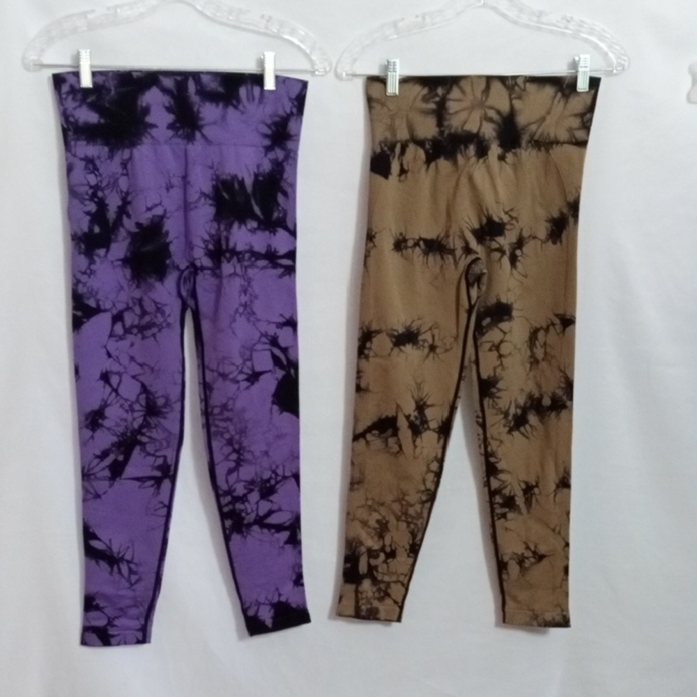 2pcs  Sexy Tie Dye Sports Leggings Casual Seamless High Waist Push Up Pants